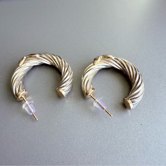 JEFFREY LEVIN 14k Gold & Sterling Silver Two-Tone X Hoop Twisted Cable E… - Picture 5 of 9